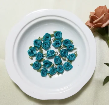 

10pcs Leaf Emerald Green Rose Patch 3D Flower Applique Sewing Fabric Stickers Parche Trim Patches For Clothing parches ropa K01