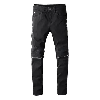 

Fashion Streetwear Men Jeans Black Color Slim Fit Zipper Spliced Brand Designer Hip Hop Jeans Men Punk Pants Biker Jeans Homme