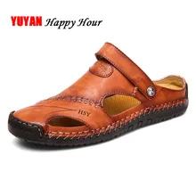 Сандалии из натуральной кожи; Летняя мужская обувь; мужские пляжные сандалии; мужские летние шлепанцы на плоской подошве; мужские сандалии из коровьей кожи; Мужская обувь; A753