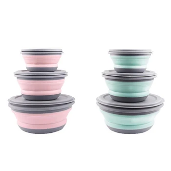 

3Pcs/Set Lunch Box Bowl Silicone Portable Silicone Folding Foldable Salad Bowl with Lid home