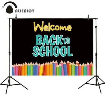 

Allenjoy back to school party curtain crayon black student event decor photoshoot prop baby shower photocallbackground for video