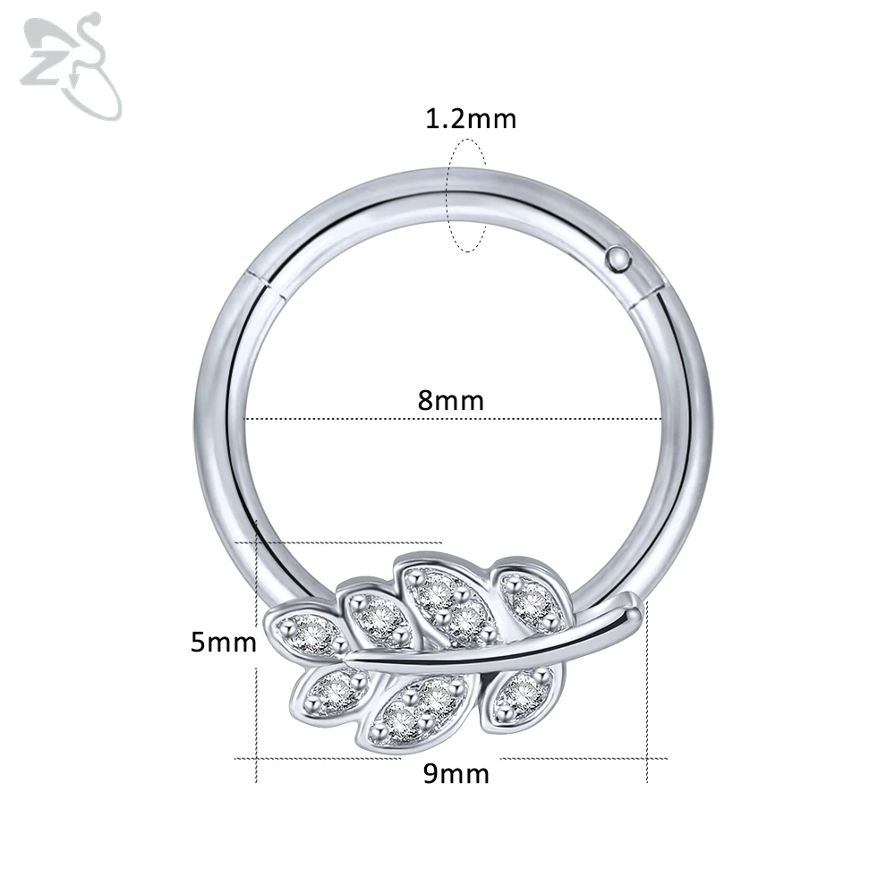 ZS 1 шт. высокое качество кольцо для носа из нержавеющей стали CZ кристалл обруч перегородка кольца ухо спиральный для хряща пирсинг носа пирсинг ювелирные изделия - Окраска металла: A-8MM