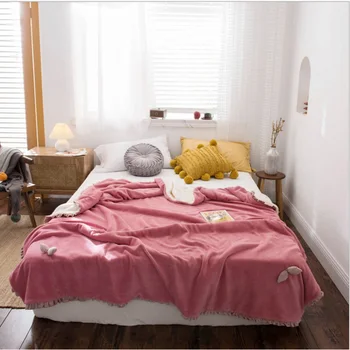 

220 x 240 Cm solid color Autumn Winter 2 layers thicken milk wool blanket simple leisure blanket crystal velvet bed sack blanket