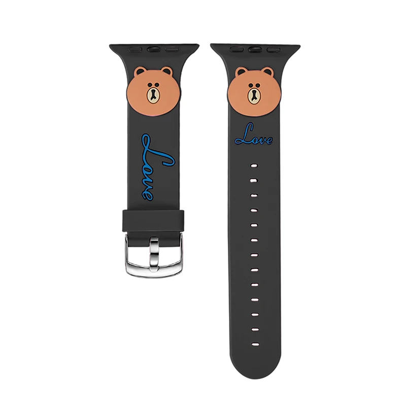 UEBN силиконовый ремешок Винни-Пуха для Apple Watch Series 38 мм 42 мм 40 мм 44 мм ремешок для часов iWatch 2 3 4 сменный Браслет - Цвет ремешка: Black