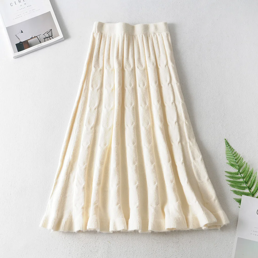

Knitted Skirt Flounced Thin College Style Skirt Autumn And Winter New Style A- line Fishtail High-waisted Mid-length Skirt