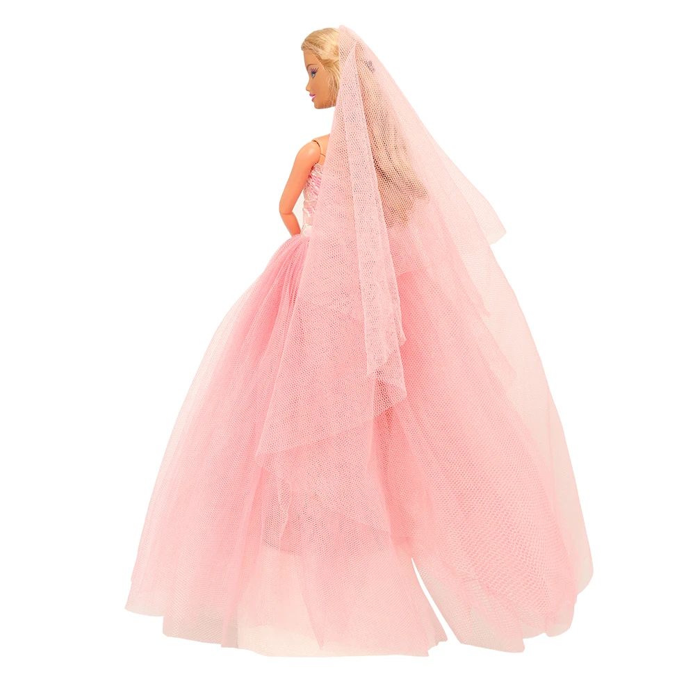 Fashion Handmade Doll accessories Toys For Children Pink Bride Wedding Party Dress Clothes Suit For Barbie Dressing make up game