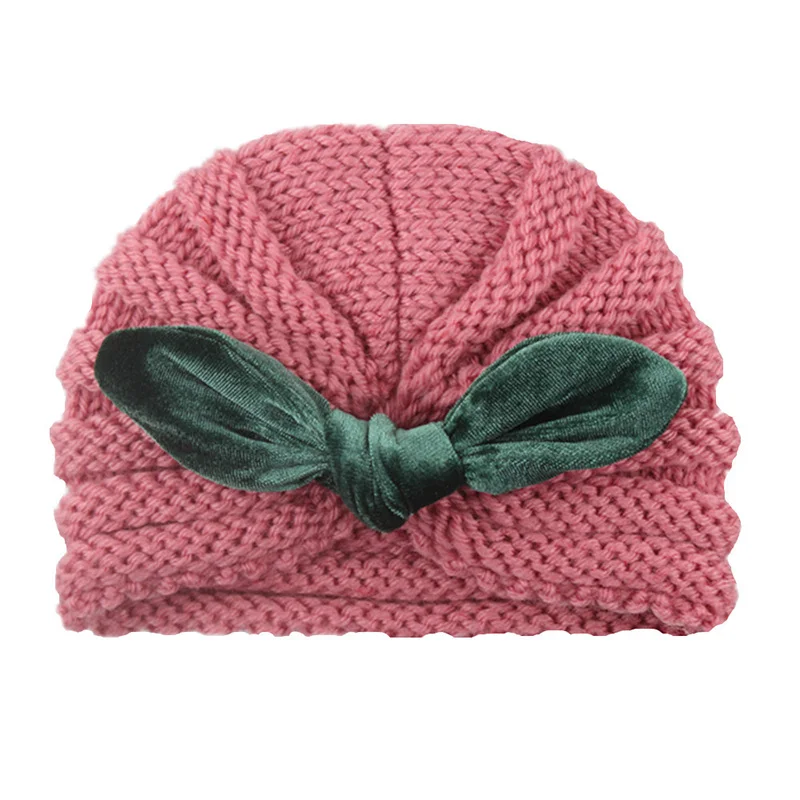 Deep pink A 12 цветов, зимняя детская шапка для девочек, жемчуг, стразы, шапка для новорожденных, детская шапочка-тюрбан, шапки с цветами, шапка для маленьких девочек - Цвет: Deep pink A