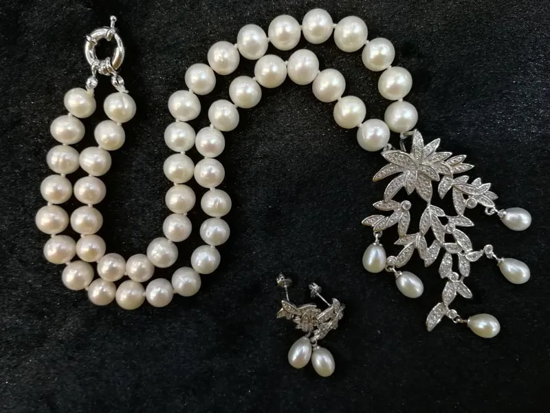 

one set freshwater pearl white rice &flower necklace nature 18inch nature 6-8mm FPPJ