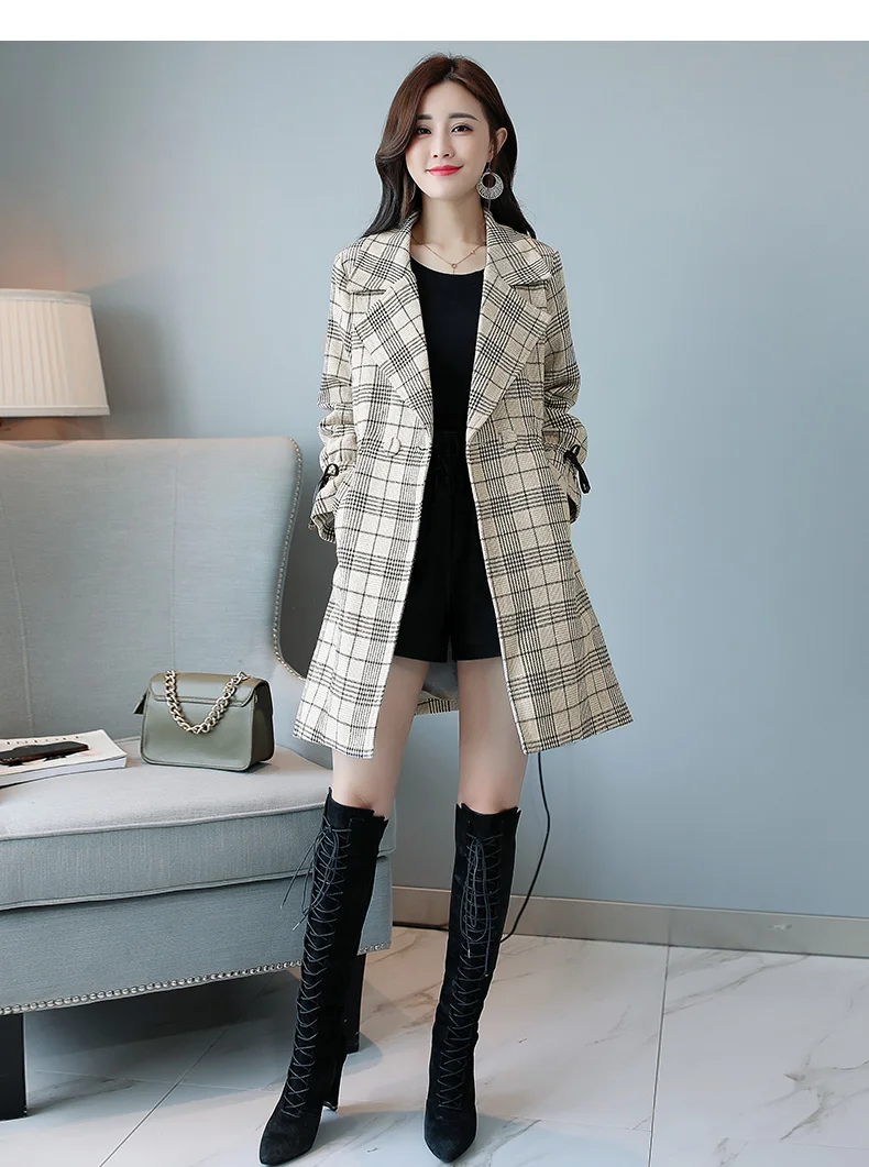 Plaid Trench Coat Women's Mid-length Autumn New Style WOMEN'S Dress Spring And Autumn Korean-style Slim Fit Elegant Fashion