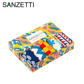 

SANZETTI 5 Pairs/2020 Colorful Highlight Men's Casual Combed Cotton Dress Socks Wavy Stripes Pattern Happy Wedding Prom Socks