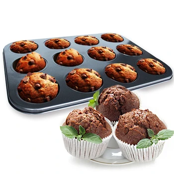 

12-Cup Muffin Pan Cupcake Cookie Mold Kitchen Tool nonstick Muffin Pan Gray deliver great food release with quick cleanup