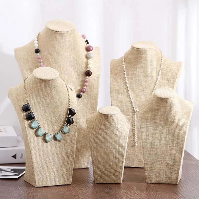 

Wholesale Jewelry Display Jewelry Organizer Stand Packaging Stand Yellow Linen Jewelry Necklace Display Shelf Necklace Bust