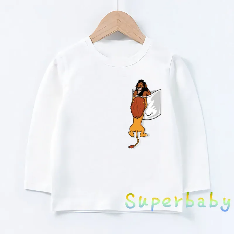 Children The Lion King Mufasa and Simba Print T shirt Baby Boys Girls Cartoon Funny Tops Kids Long Sleeve T-shirt,LKP5296