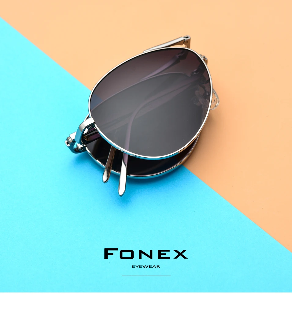 FONEX, чистый титан, поляризационные солнцезащитные очки, мужские, складные, пилот, солнцезащитные очки для мужчин, бренд, дизайнерские, высокое качество, оттенки 838