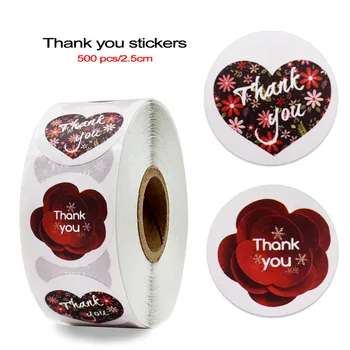 

500pcs/Roll Red Rose Thank You Sticker Scrapbooking Christmas Label Stickers Decoration Sticker For Cards Packaging Seals Statio