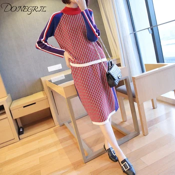 

Autumn Winter High Quality Streetwear Knitted Two Piece Set for Women Classic Plaid Neon Sweater and Wrap Bodycon Skirt Set