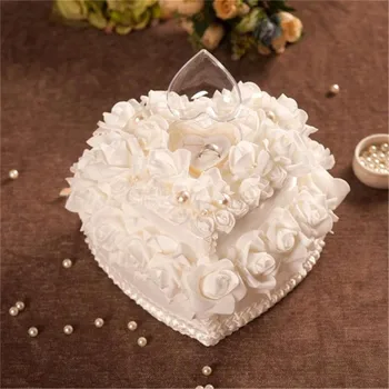 

New 1Pcs Heart-shape Rose Flowers Valentine's Day Gift Ring Box Romantic Wedding Jewelry Case Ring Bearer Pillow Cushion Holder