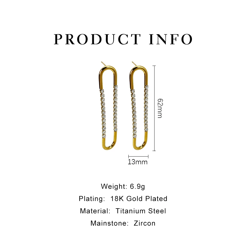 Peri'sBox French Exaggerated Oval U Shaped Long Dangle Earring Geometric Paperclip Zircon Drop Earrings For Women Jewelry - Image 6