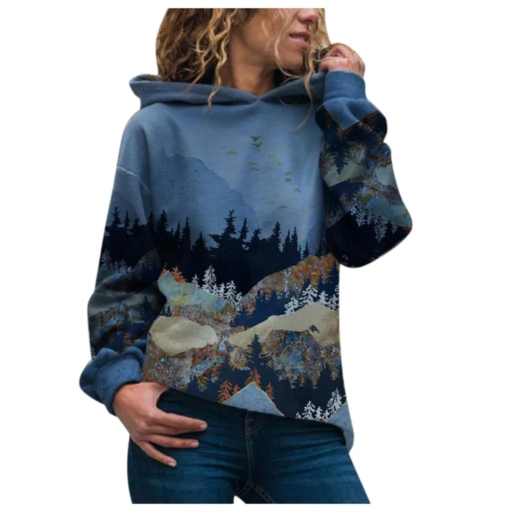 

Aesthetic Hoodies Women Mountain Printed Clothes Lady Plus Size Pullover Long Sleeve Sweatshirt Tops sudaderas mujer harajuku