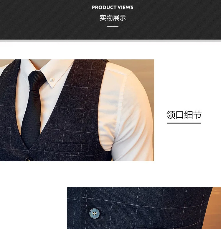 Small Suit Waistcoat Men Spring And Autumn Business Casual Vest Suit Korean-style Slim Fit Plaid Handsome Fashion Vest