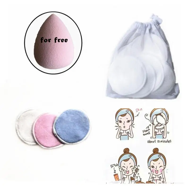 

8Pcs Makeup Pads Eco-friendly Cotton Washable Three Layer Reusable Durable Makeup Remover Pads Facial Cotton for Travel Home