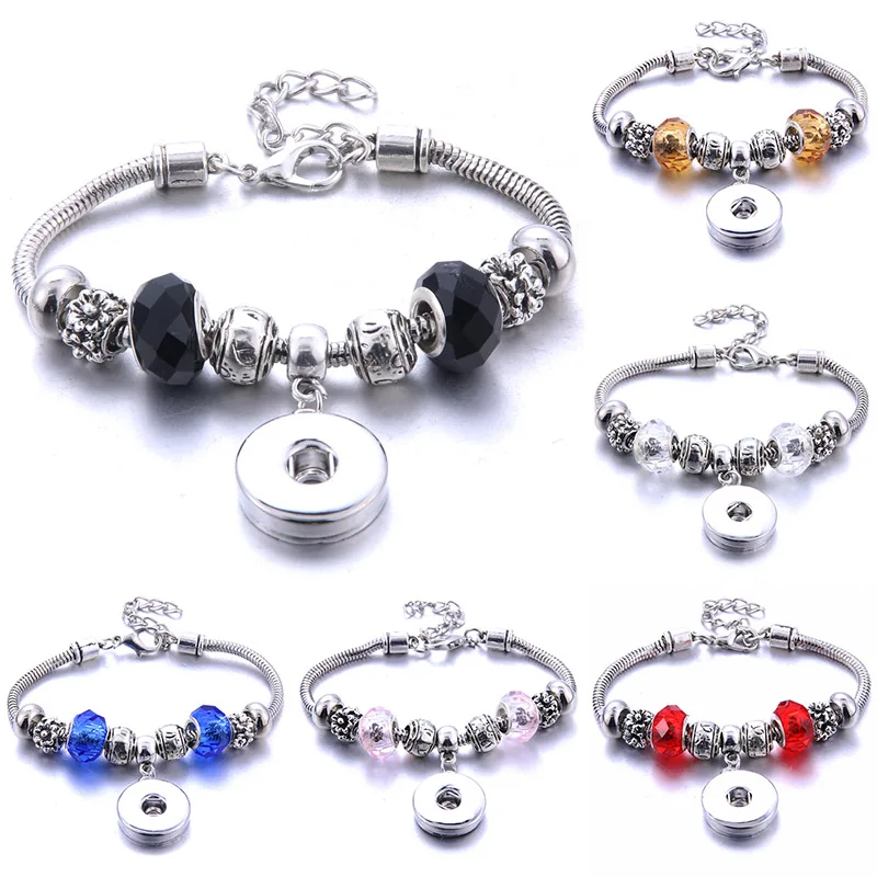

Boom Life Flower Snap Jewelry Adjustable Snap Button Bracelet 18mm Metal Snap Button Charms Silver Beaded Bracelet For Women