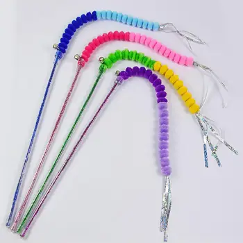 

Durable Pet Cat Toys Soft Colorful Long Kitten Teaser Wand Teasing Rod Plush Cute Worm Balls Cat Sticker Interactive Wand