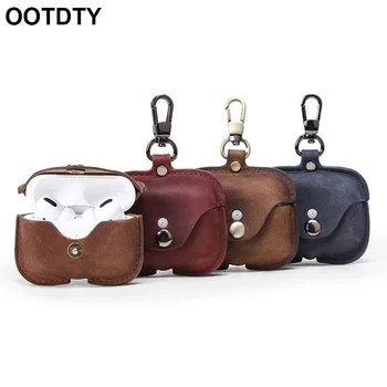 

Crazy Horse Leather Pattern Cover Protective Case with Keychain for Airpods Pro