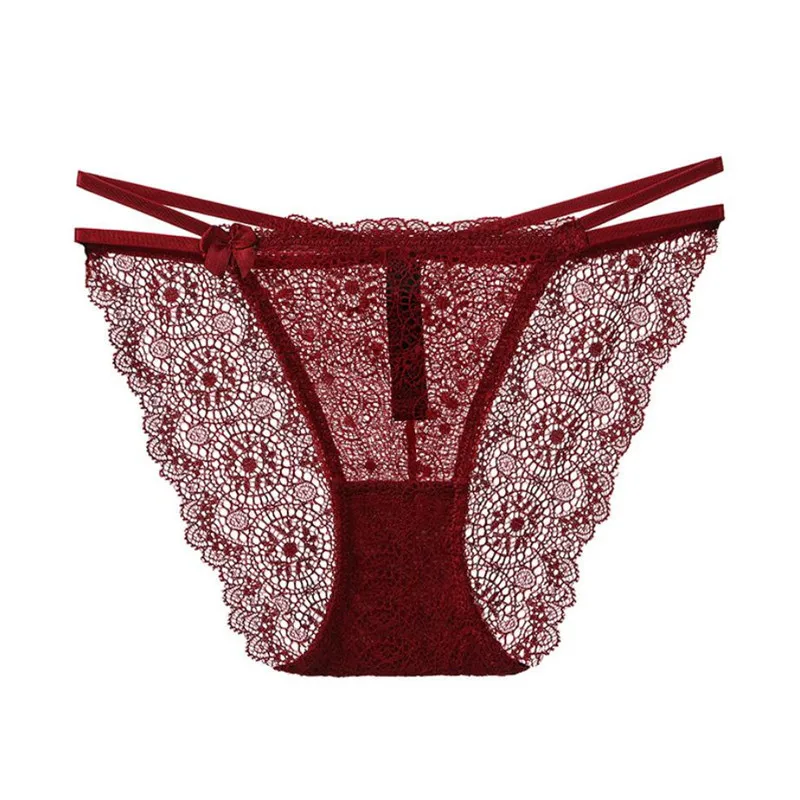 Wine Red Briefs Сексуальные женские бесшовные трусы с низкой талией, модные женские кружевные прозрачные треугольные трусы большого размера, элегантное нижнее белье, 8 цветов, M-2XL - Цвет: Wine Red Briefs