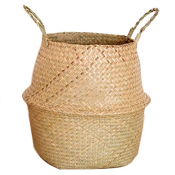 

Hot Sale New Foldable Straw Storage Handmade Bamboo Simple Decoration Seaweed Wicker Baskets Dirty Laundry Planter Plant Basket