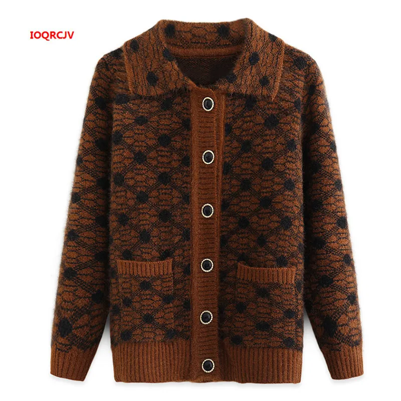 

New Women's Sweater Autumn Winter Coat Middle-aged Mother Thicken Knitted Sweater Cardigan Large Size Grandma Knitwear Tops 1105