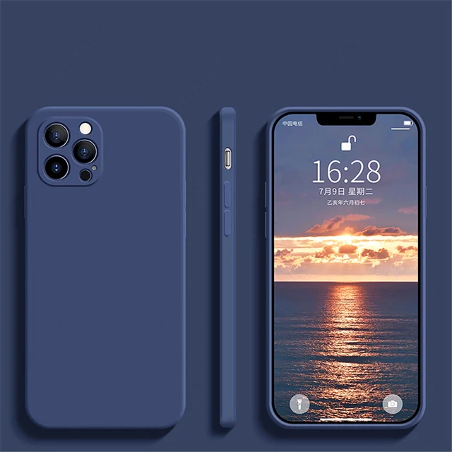 Luxury Liquid Silicone Case on For iPhone 13 11 12 Pro Max SE 2 2020 XS Max XR X 7 8 6 6S Plus Cover Soft Camera Protection Case Sapphire Blue