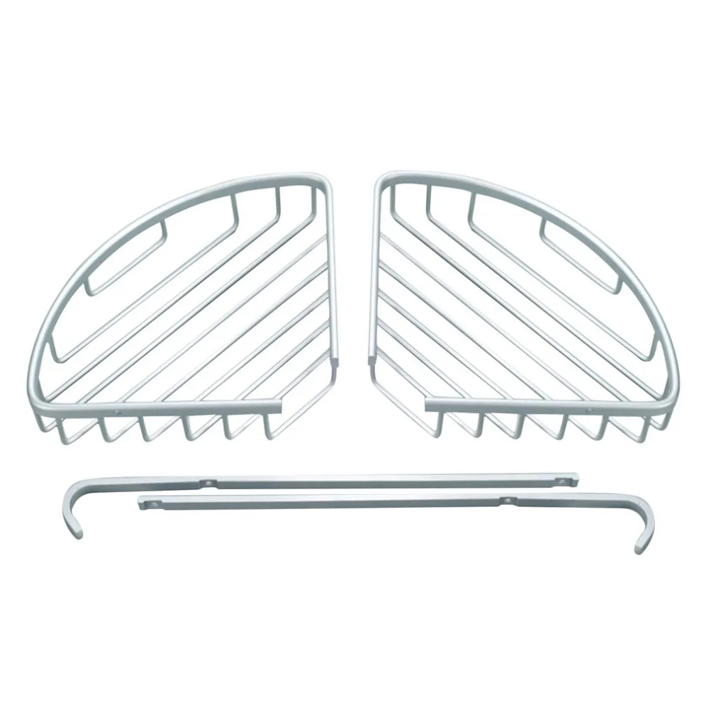 Double Tiers Triangle Shower Basket Bathroom Corner Shelf Aluminum Storage Rack Organizer Holder with Towel Hook