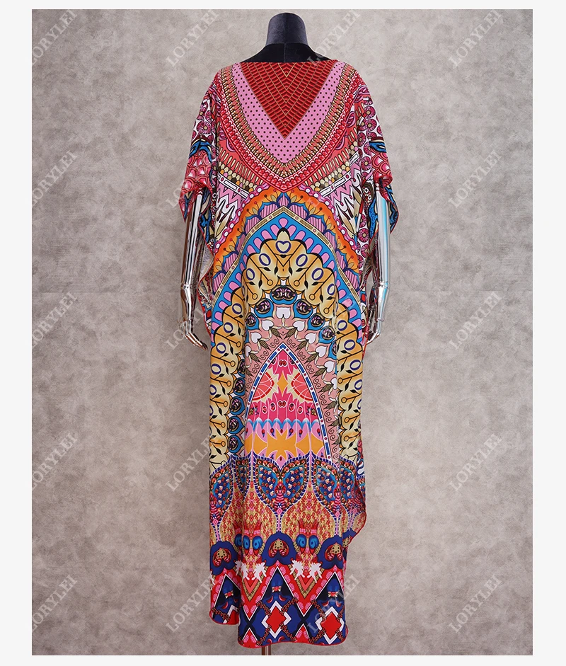 2021 Quick-drying Bohemian Printed Loose Summer Beach Dress Moroccan Kaftan Women Plus Size Beachwear Tassel Midi Dress mesh bathing suit cover up