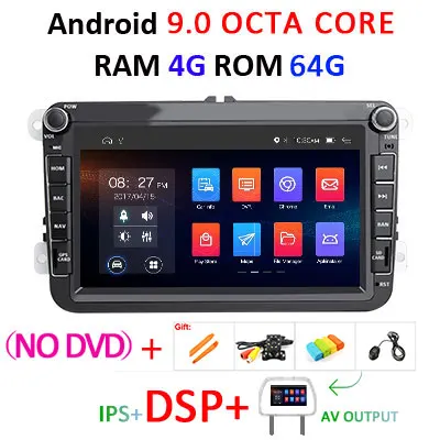 Ips DSP Android 9,0 64G 2 DIN dvd-плеер для сиденья Altea Leon Фольксваген Толедо Passat b6 V6 B7 POLO golf 5 6 touran TIGUAN SAGITAR gps - Цвет: 4G 64G DSP-AV-no DVD