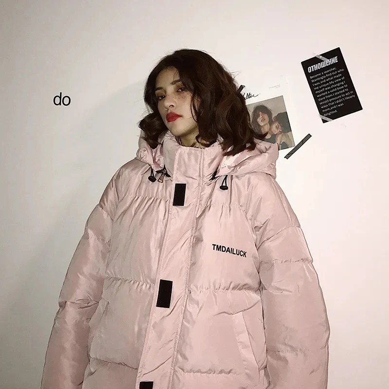 

Fluorescent Green Bright Winter Jacket Womens Parka Warm Thick Solid Short Cotton Padded Parkas Coat Loose Stand Collar Outwear
