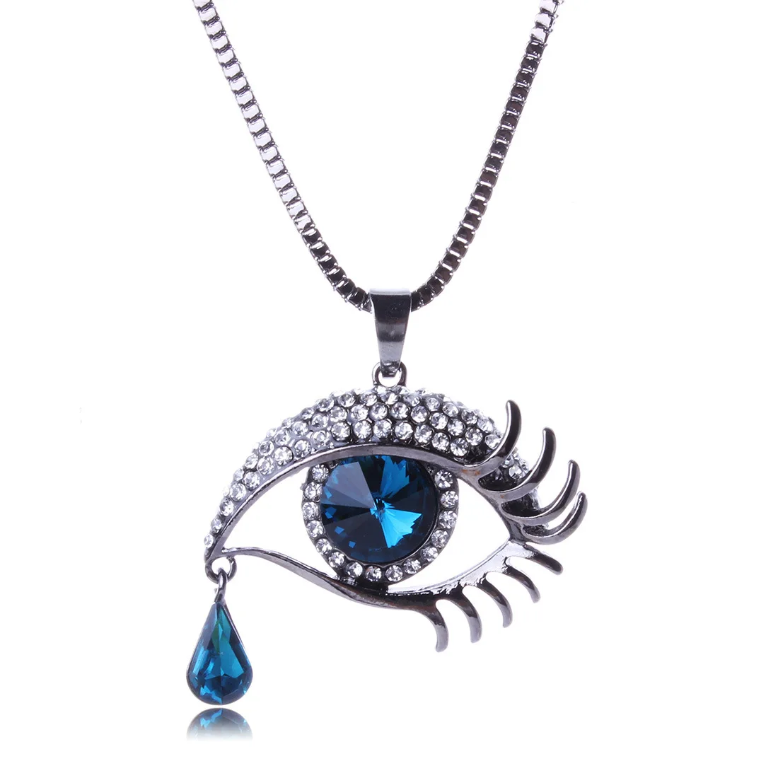 

Fashion Elegant Versatile Blue Eyes Crystal Teardrop Angel Tears Sweater Chain Long Necklace Manufacturers Direct Selling