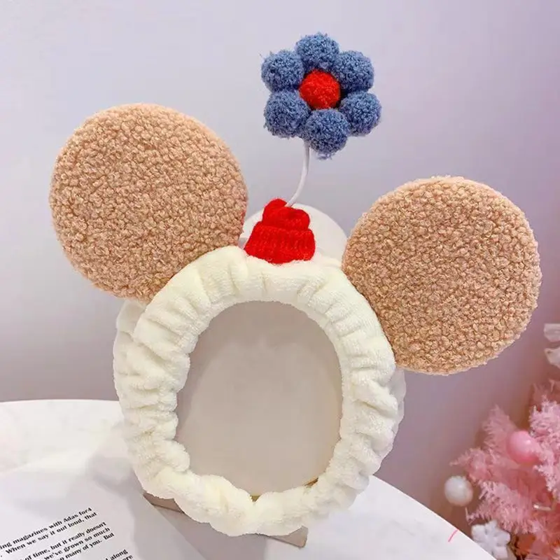 Женская повязка на голову с милыми ушками мышки, 3D Мультяшные лепестки цветов, бархатная повязка на голову, милые карамельные цвета, тюрбан, косплей, реквизит для фотосессии