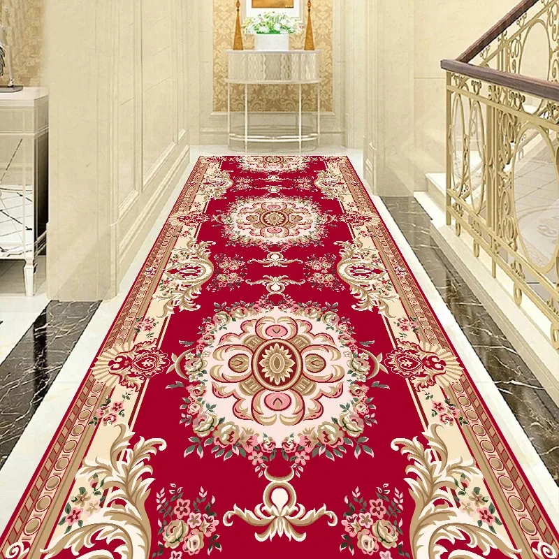 European Style Hallway Carpets Hotel Long Aisle Corridor Rug Home Entrance Stair Carpet Wedding Floor Rugs Aisle Red Carpet
