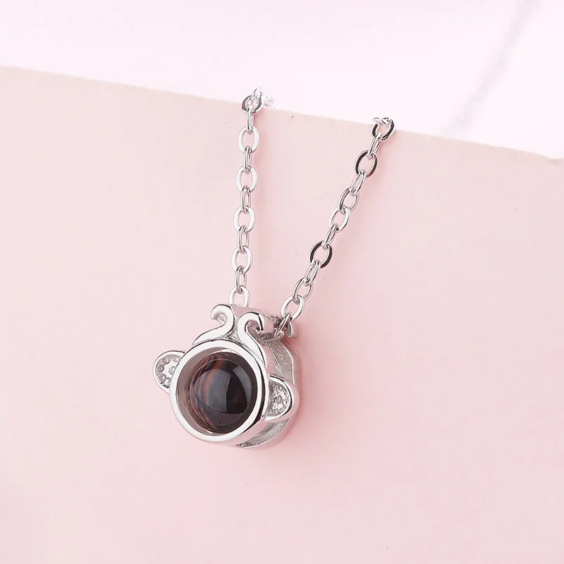 style 4 silver Amxiu, милая собачка, животное, ожерелье, 925 пробы, серебряное ожерелье, сделай сам, 100 языков, я люблю тебя, проекционное ожерелье для девочек, детский подарок - Окраска металла: style 4 silver
