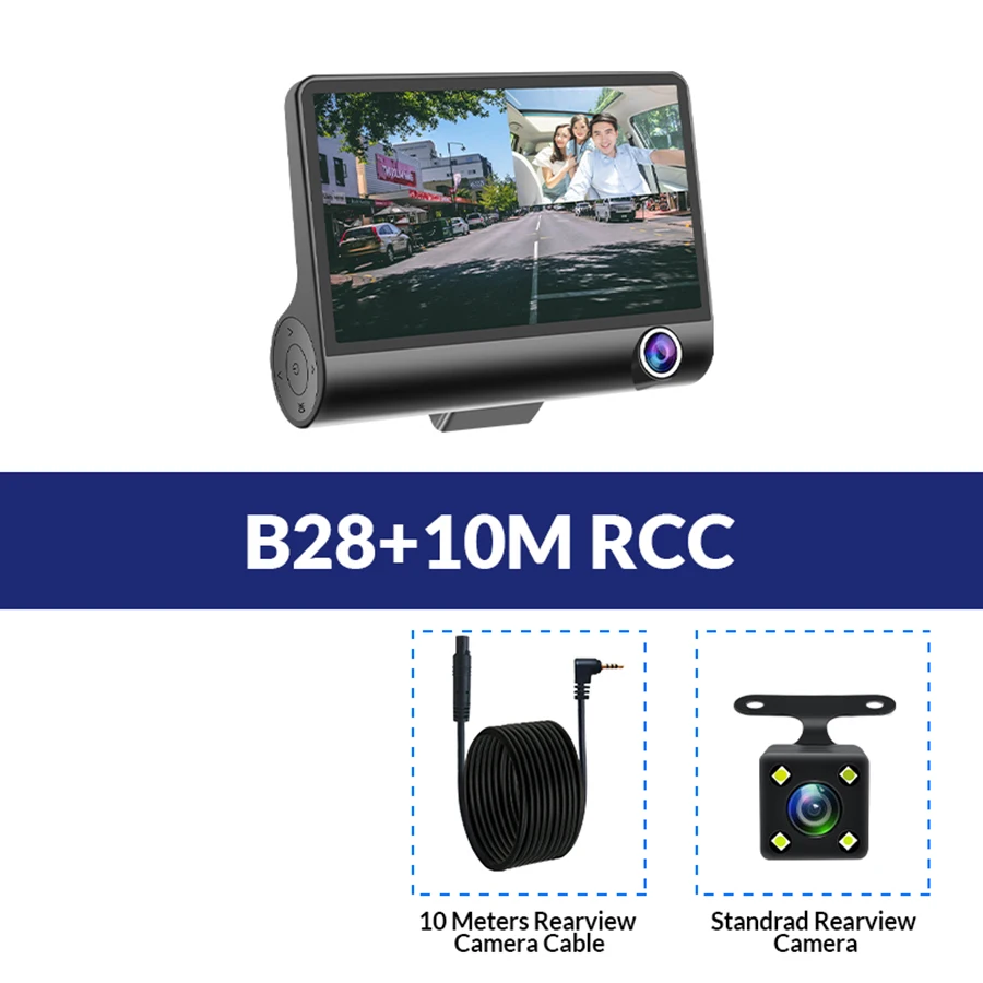 E-ACE Автомобильный видеорегистратор 3 камеры s объектив 4,0 дюймов видеорегистратор двойной объектив с камерой заднего вида видеорегистратор авто регистратор Dvrs видеорегистратор - Название цвета: B28-10M RCC