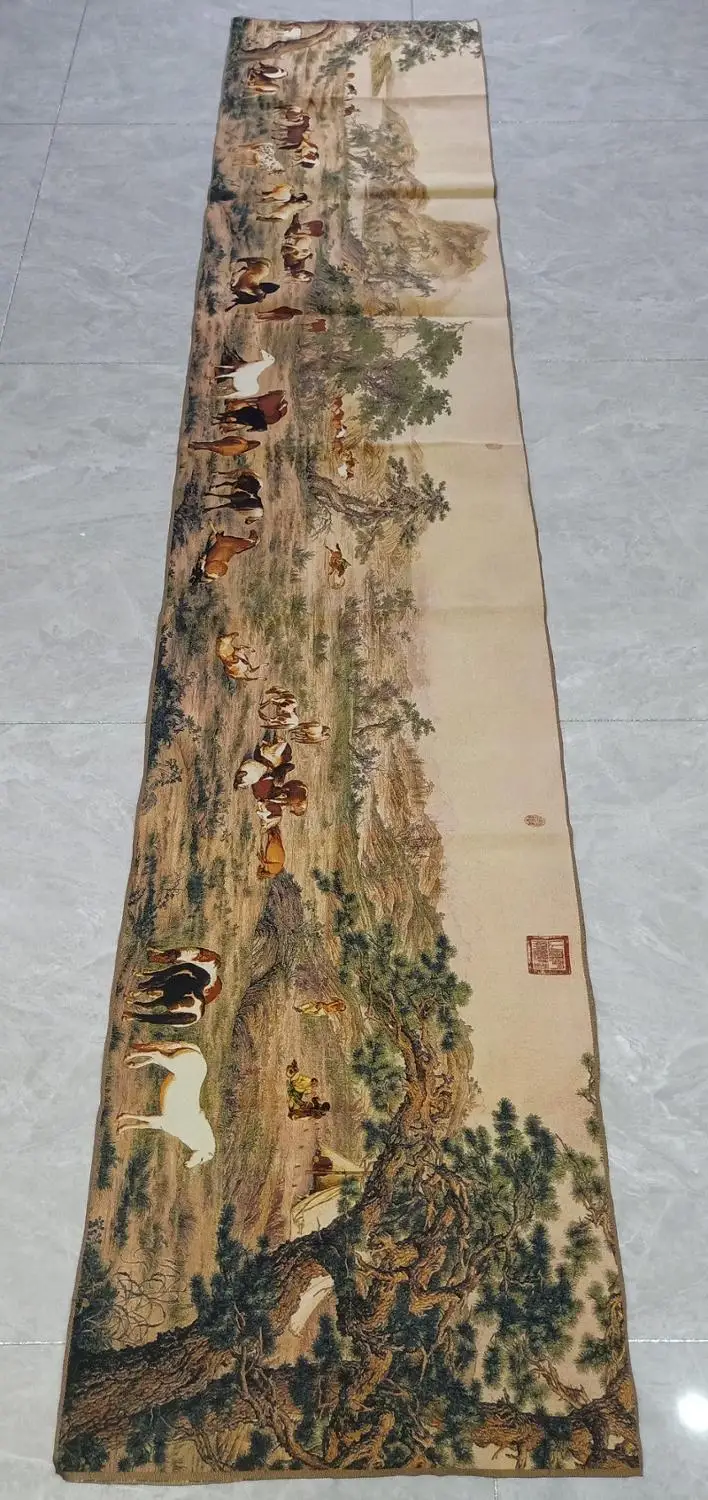 

Настенная роспись, 3 м, супер размер, Китайская народная шелковая вышивка, все Симпатичные лошади, Танга