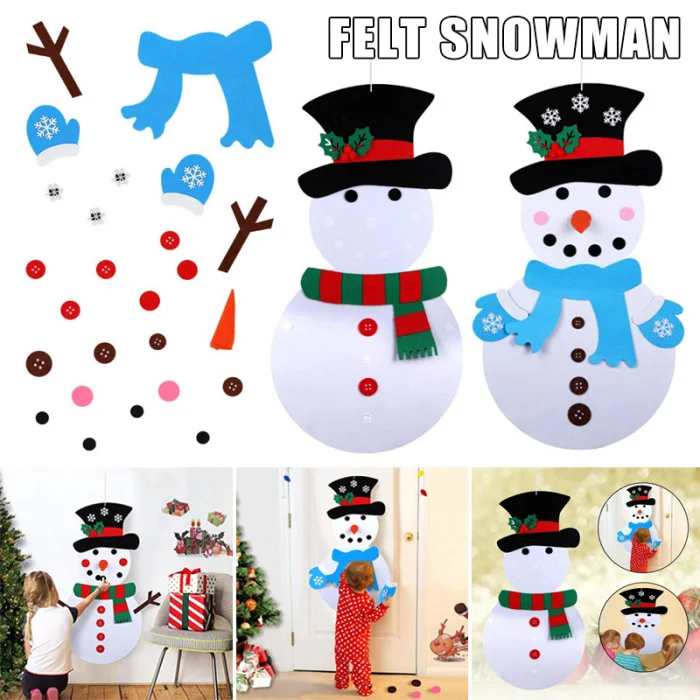 New Hot Christmas DIY Felt Snowman Kids Felt Holidays Game Set Detachable Wall Hanging Decor SMD66