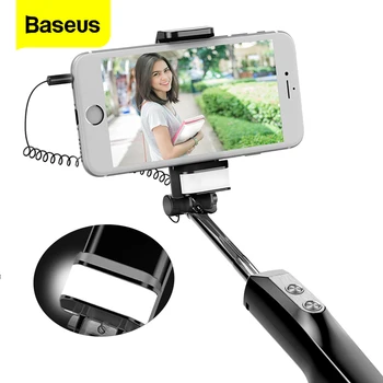 

Baseus Wired Selfie Stick For iPhone With Beauty-Skin Fill Light Rear Mirror Extendable Self Stick 3.5mm Jack For Samsung Huawei