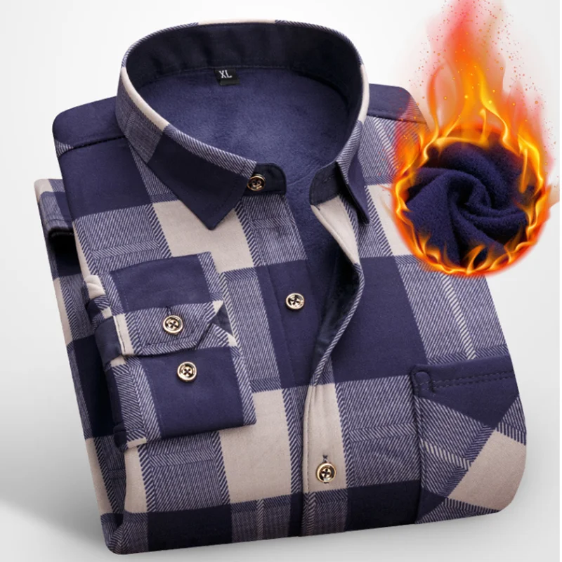 Модная мужская рубашка, приталенная, осенняя и зимняя, утолщенная, теплая, клетчатая, Фланелевая рубашка с длинным рукавом, мужская рубашка, одежда
