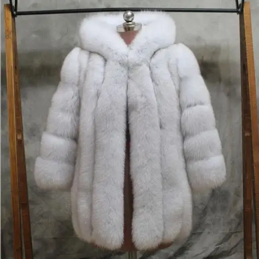 White Леопардовые женские пальто из искусственного меха зимние большие размеры 3XL 4XL пальто из искусственного лисьего меха норковые роскошные женские длинные пальто с капюшоном J176 - Color: White