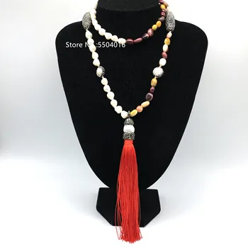 

Natural Oriental Jaspers Genuine Gem stones Bloodstone Necklaces Rhinestone Natural Fresh Water Pearl Tassel Pendants Necklaces