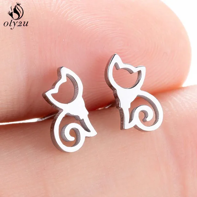 Lovely Stainless Steel Cat Earrings for Women Children Jewelry Trendy Cute Animal Dog Paw Stud Earrings Girls Birthday Gifts 138