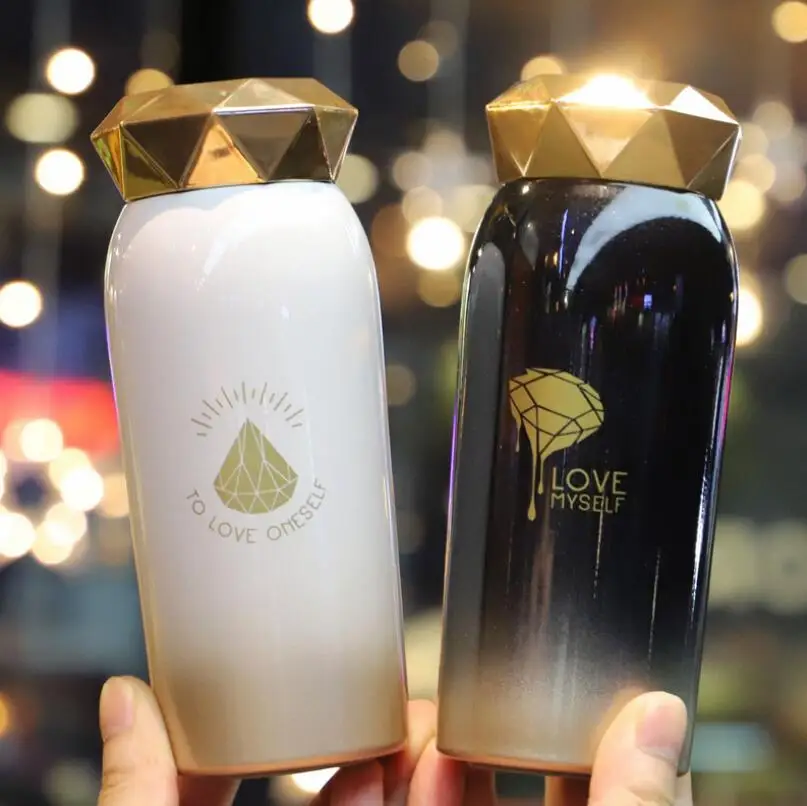 HOT Sales Girls Woman Cute Water Bottle Gradient Color Insulation Cup Diamond Shaped Cup Lid Lovers Special Gift Couple Cup