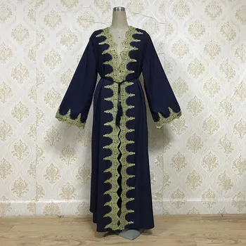 

Muslim Open Abaya Dress Women Elegant Embroidery Dubai Arab Loose Long Robe Lace-up Outwear Islamic Hijab Plus Size Vestidos